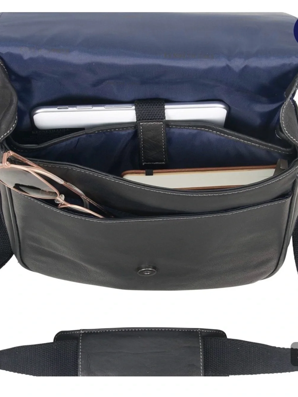 Kenneth Cole Tablet/Messenger Bag Crossbody Bag Unisex Black Leather